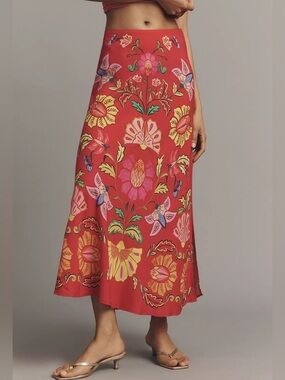 Farm Rio Anthropologie Printed Midi Slip Skirt - Women’s XXS - NWT